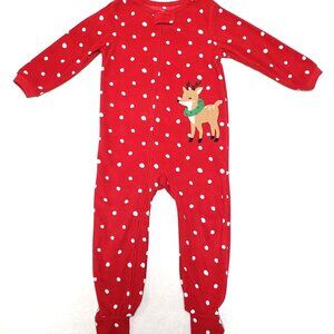 Carter's One Piece Footed Pajamas PJs Red Unisex Christmas Reindeer Size 4T NWOT